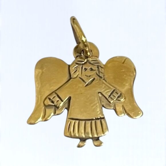 Jeep Collins Brass Angel Pendant Charm Gold Tone Guardian Celestial Tiny Jewelry - Picture 6 of 6
